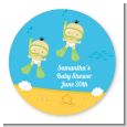 Under the Sea Asian Baby Twins Snorkeling - Round Personalized Baby Shower Sticker Labels thumbnail