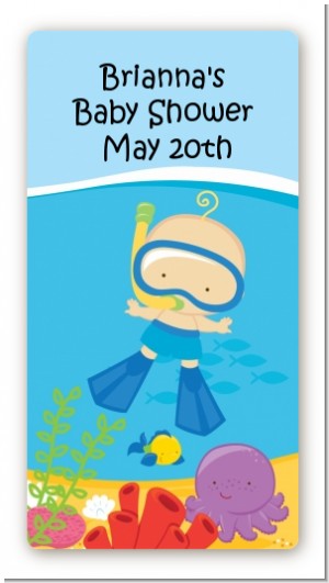 Under the Sea Baby Boy Snorkeling - Custom Rectangle Baby Shower Sticker/Labels
