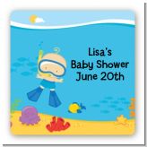 Under the Sea Baby Boy Snorkeling - Square Personalized Baby Shower Sticker Labels
