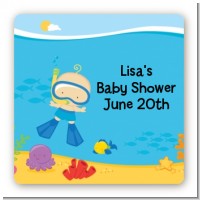 Under the Sea Baby Boy Snorkeling - Square Personalized Baby Shower Sticker Labels