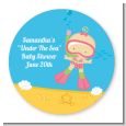 Under the Sea Baby Girl Snorkeling - Round Personalized Baby Shower Sticker Labels thumbnail