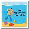 Under the Sea Hispanic Baby Boy Snorkeling - Square Personalized Baby Shower Sticker Labels thumbnail