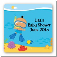 Under the Sea Hispanic Baby Boy Snorkeling - Square Personalized Baby Shower Sticker Labels