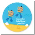 Under the Sea Hispanic Baby Boy Twins Snorkeling - Round Personalized Baby Shower Sticker Labels thumbnail