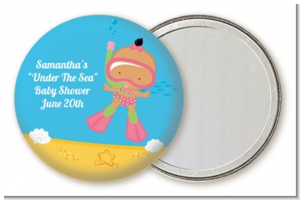 Under the Sea Hispanic Baby Girl Snorkeling - Personalized Baby Shower Pocket Mirror Favors