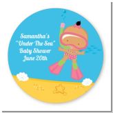 Under the Sea Hispanic Baby Girl Snorkeling - Round Personalized Baby Shower Sticker Labels