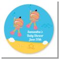 Under the Sea Hispanic Baby Girl Twins Snorkeling - Round Personalized Baby Shower Sticker Labels thumbnail