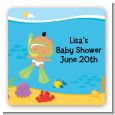 Under the Sea Hispanic Baby Snorkeling - Square Personalized Baby Shower Sticker Labels thumbnail