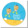 Under the Sea Hispanic Baby Twins Snorkeling - Round Personalized Baby Shower Sticker Labels thumbnail