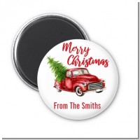 Vintage Red Truck - Personalized Christmas Magnet Favors