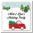 Vintage Red Truck With Tree - Square Personalized Christmas Sticker Labels thumbnail
