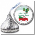 Vintage Red Truck With Tree - Hershey Kiss Christmas Sticker Labels thumbnail