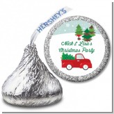 Vintage Red Truck With Tree - Hershey Kiss Christmas Sticker Labels
