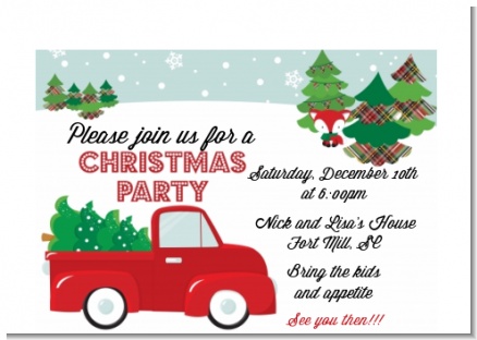 Vintage Red Truck With Tree - Christmas Petite Invitations