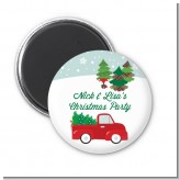 Vintage Red Truck With Tree - Personalized Christmas Magnet Favors