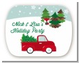 Vintage Red Truck With Tree - Personalized Christmas Rounded Corner Stickers thumbnail