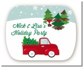 Vintage Red Truck With Tree - Personalized Christmas Rounded Corner Stickers