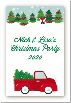 Vintage Red Truck With Tree - Custom Large Rectangle Christmas Sticker/Labels