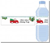 Vintage Red Truck With Tree - Personalized Christmas Water Bottle Labels