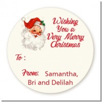 Vintage Santa - Round Personalized Christmas Sticker Labels