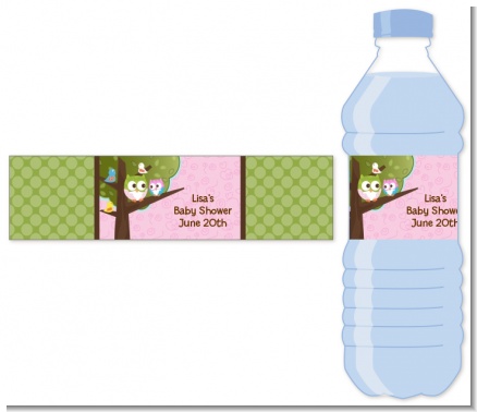 Owl - Look Whooo's Having A Girl - Personalized Baby Shower Water Bottle Labels