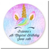 Watercolor Unicorn Head - Round Personalized Birthday Party Sticker Labels