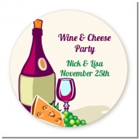 Wine & Cheese - Round Personalized Bridal Shower Sticker Labels