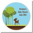 Woodland Forest - Round Personalized Baby Shower Sticker Labels thumbnail