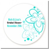 Aqua Flowers - Round Personalized Sticker Labels
