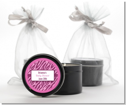 Zebra Print Baby Pink - Baby Shower Black Candle Tin Favors