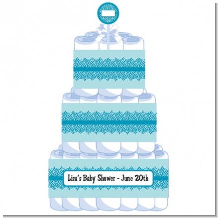 Zebra Print Blue - Personalized Baby Shower Diaper Cake 3 Tier