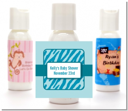 Zebra Print Blue - Personalized Baby Shower Lotion Favors