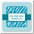 Zebra Print Blue - Square Personalized Baby Shower Sticker Labels thumbnail