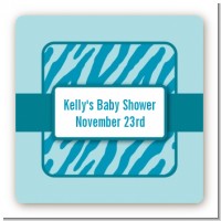 Zebra Print Blue - Square Personalized Baby Shower Sticker Labels