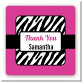 Zebra Print Pink & Black - Square Personalized Birthday Party Sticker Labels