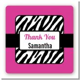 Zebra Print Pink & Black - Square Personalized Birthday Party Sticker Labels