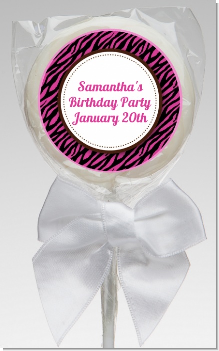 Zebra Print Pink & Black - Personalized Birthday Party Lollipop Favors
