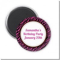 Zebra Print Pink & Black - Personalized Birthday Party Magnet Favors