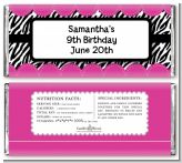 Zebra Print Pink - Personalized Birthday Party Candy Bar Wrappers
