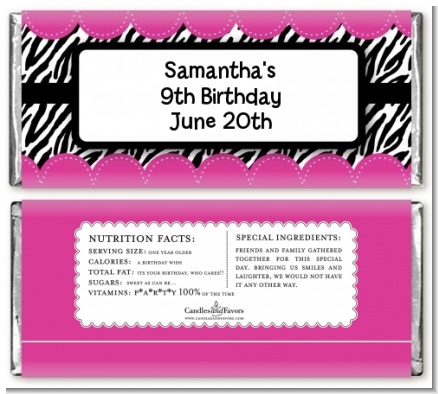 Zebra Print Pink - Personalized Birthday Party Candy Bar Wrappers