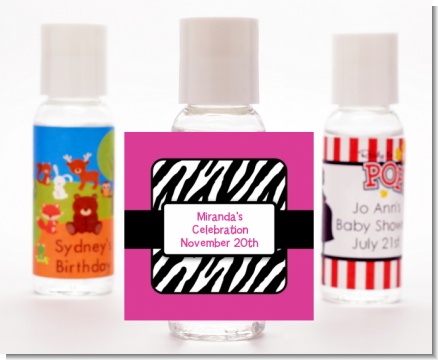 Zebra Print Pink - Personalized Birthday Party Hand Sanitizers Favors