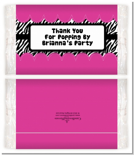 Zebra Print Pink - Personalized Popcorn Wrapper Birthday Party Favors