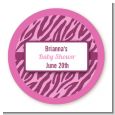 Zebra Print Baby Pink - Round Personalized Baby Shower Sticker Labels thumbnail