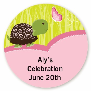 Personalized Stickers on Personalized Sticker Labels   Baby Turtle Pink Baby Shower Sticker