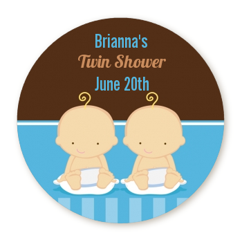  Twin Baby Boys Caucasian - Round Personalized Baby Shower Sticker Labels 