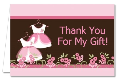 Twin Little Girl Outfits - Baby Shower Thank You Cards