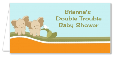 Twin Elephants - Personalized Baby Shower Place Cards