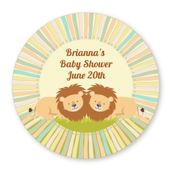  Twin Lions - Round Personalized Baby Shower Sticker Labels 