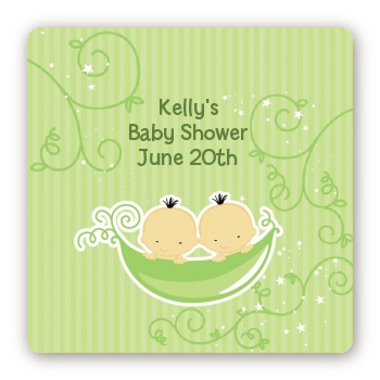 Twins Two Peas in a Pod Asian - Square Personalized Baby Shower Sticker Labels Two Boys