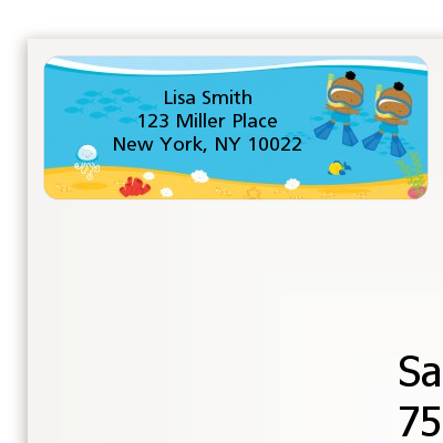 Under the Sea African American Baby Boy Twins Snorkeling - Baby Shower Return Address Labels